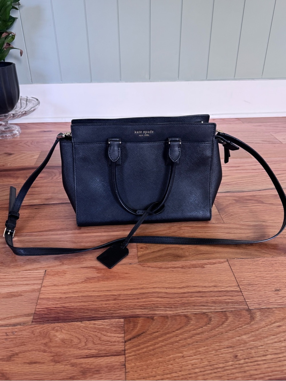 kate spade Black Saffiano Leather Satchel with Crossbody Strap